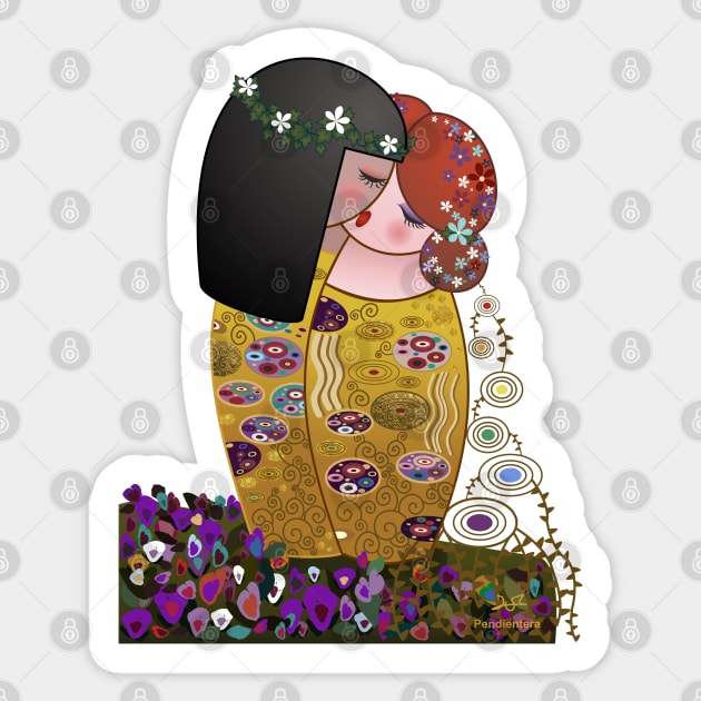 Kokeshis Lesbians The kiss of Klimt Sticker by Pendientera